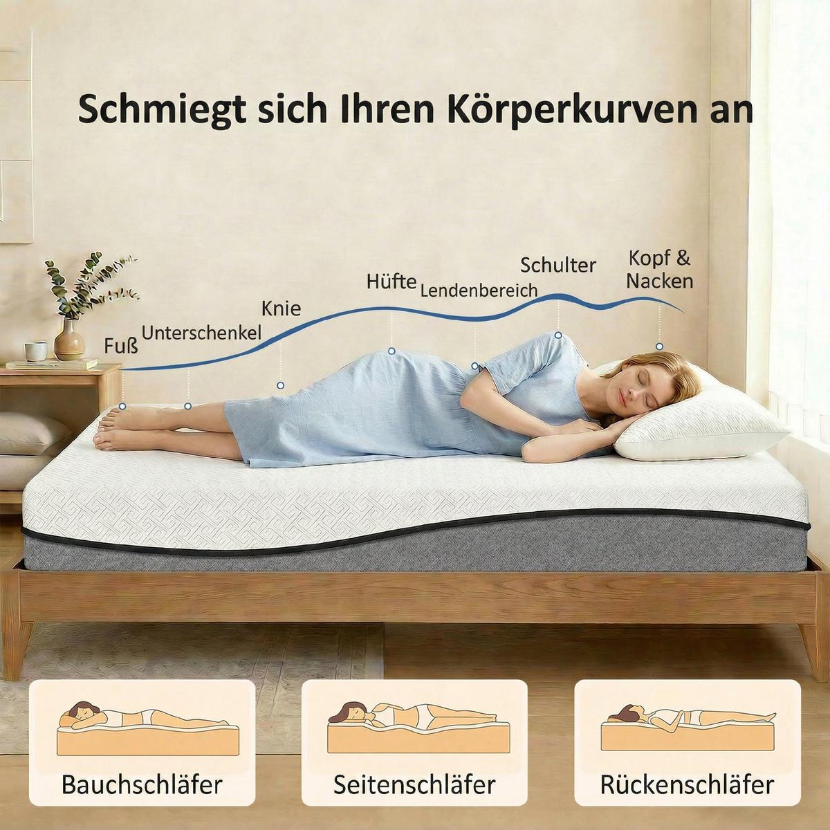 DOPPELMATRATZE Gestricktes-Gewebe Gel-Memory-Schaum Grau - Grau, Textil (140/200cm) - HOMCOM