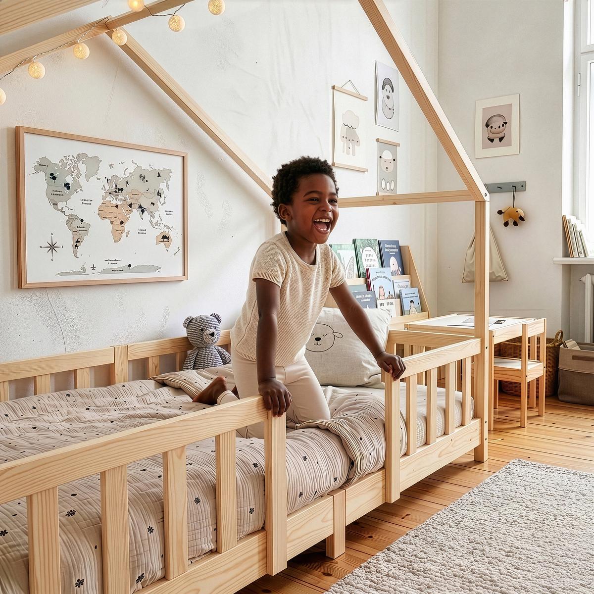 HAUSBETT Treviolo - Naturfarben, Holz (90/200cm) - [en.casa]