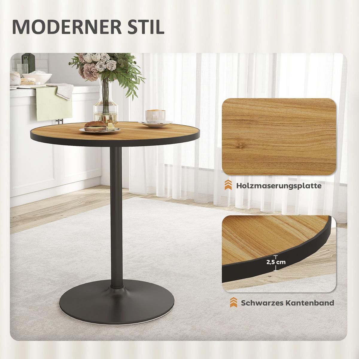 ESSTISCH, Runder Küchentisch, Moderner Esszimmertisch mit Holzoptikplatte, Eiche - Eichefarben, Holz (70/70/76cm) - HOMCOM