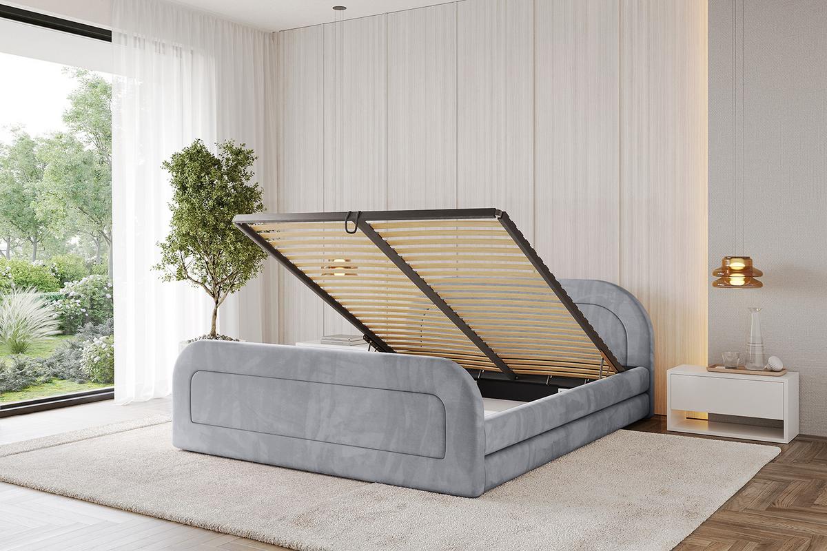 POLSTERBETT mit Bettkasten, Fußteil und Lattenrost, Boxbett ohne Matratze - LERIS-v1-Z 180x200 Hellgrau - Hellgrau, Holzwerkstoff/Textil (180/200cm) - ALTDECOR