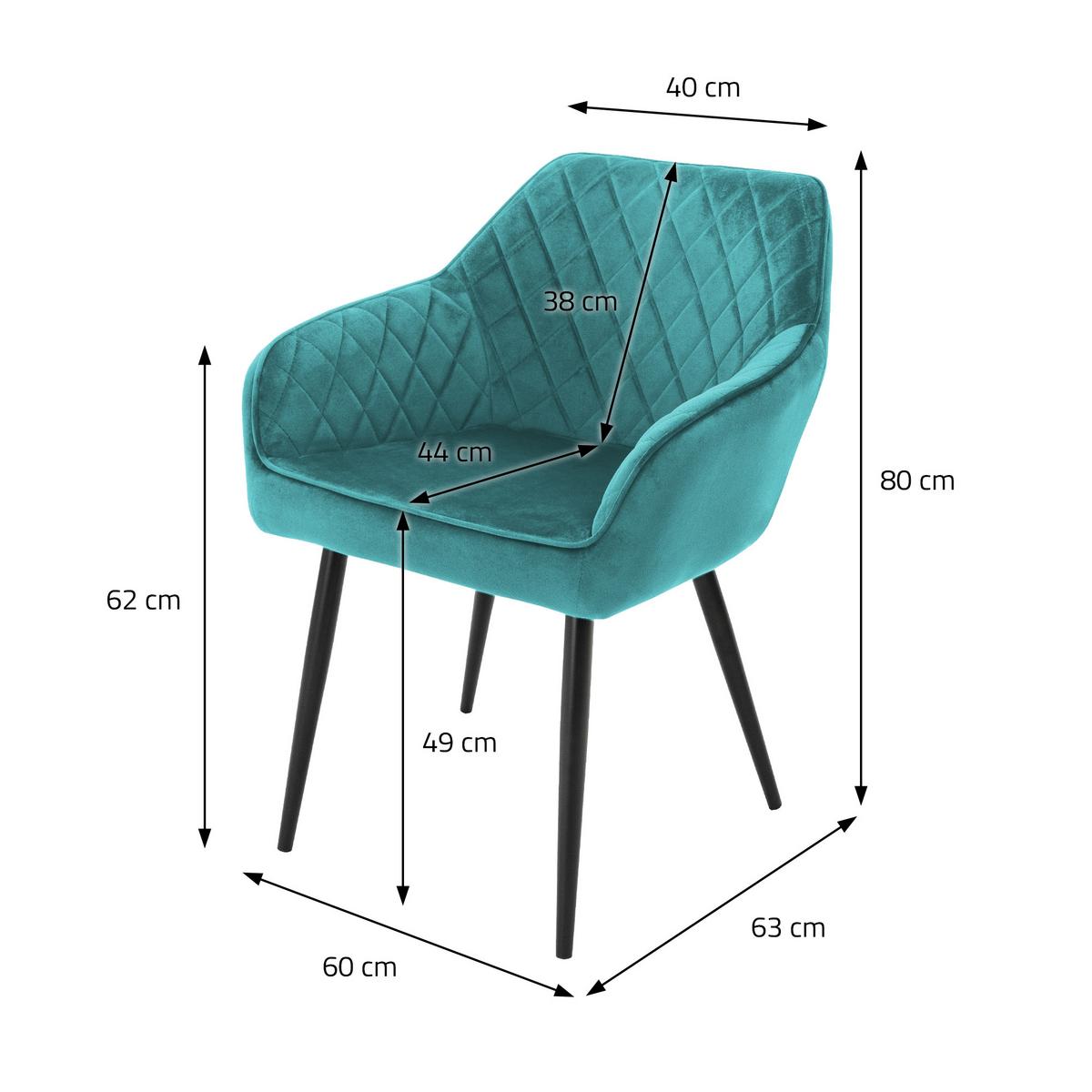 ESSZIMMERSTUHL 4er Set Petrol Samt - Türkis/Schwarz, Textil/Metall (63/80/60cm) - ML-DESIGN