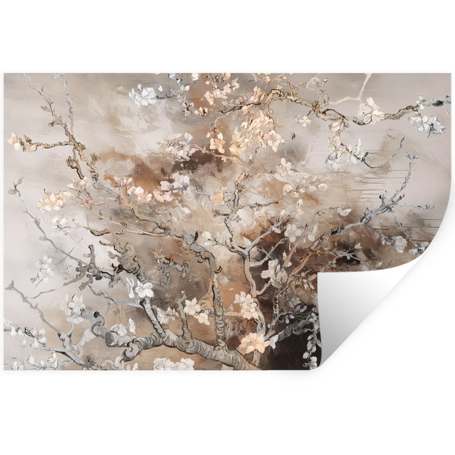 WANDTATTOO Mandelblüte - Kunst - Van Gogh - Beige - Abstrakt Deko Wohnzimmer 60x40 cm - Braun, Kunststoff (60/40cm) - MuchoWow