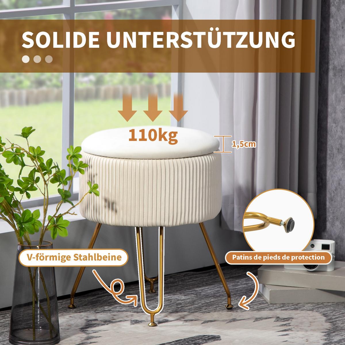 SITZBANK mit Stauraum, 2-in-1 Polsterbank mit Deckel, Bettbank mit Samtoptik - Creme, Kunststoff (40/48/40cm) - HOMCOM
