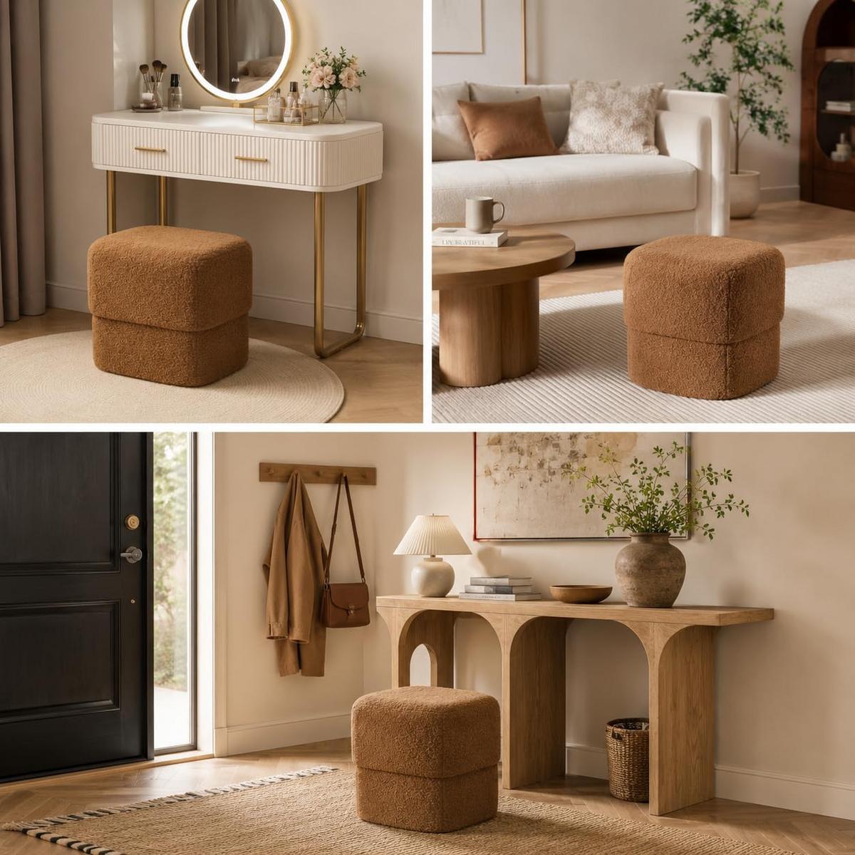 HOCKER Teddy-Pouf Ø42cm 135KG - Braun, Holzwerkstoff (42/40/42cm) - Hometopia