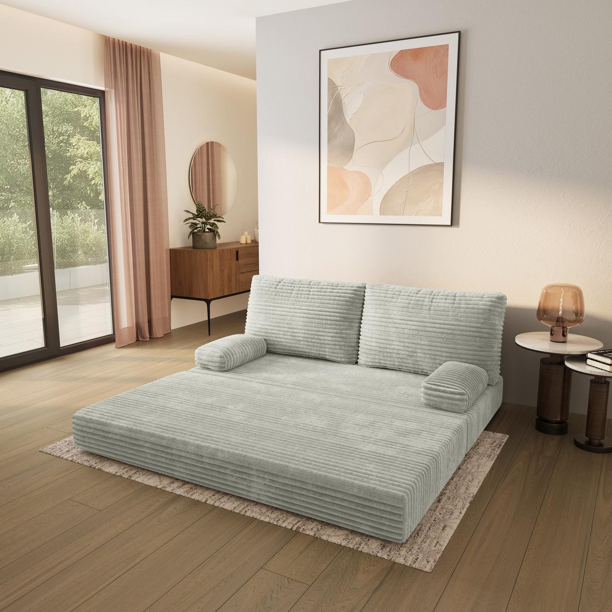 BETTSOFA SILAR aus Schaumstoff Kordstoff Hellgrau Schlaffunktion - Hellgrau, Textil (170/86/80cm) - MASSENO