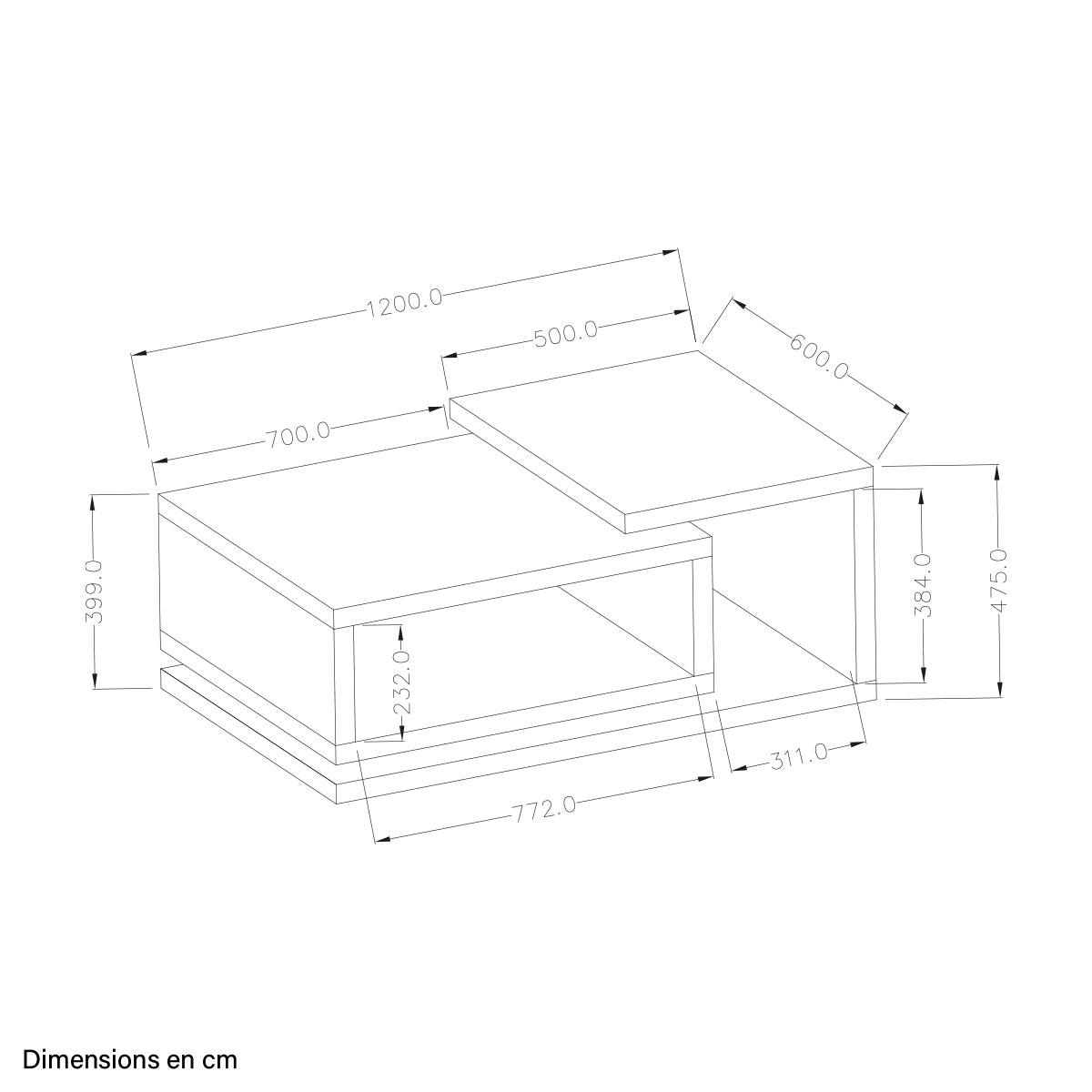 COUCHTISCH Ilyes Weiß und Beton - Weiß, Holzwerkstoff (40/120/60cm) - Petits-meubles