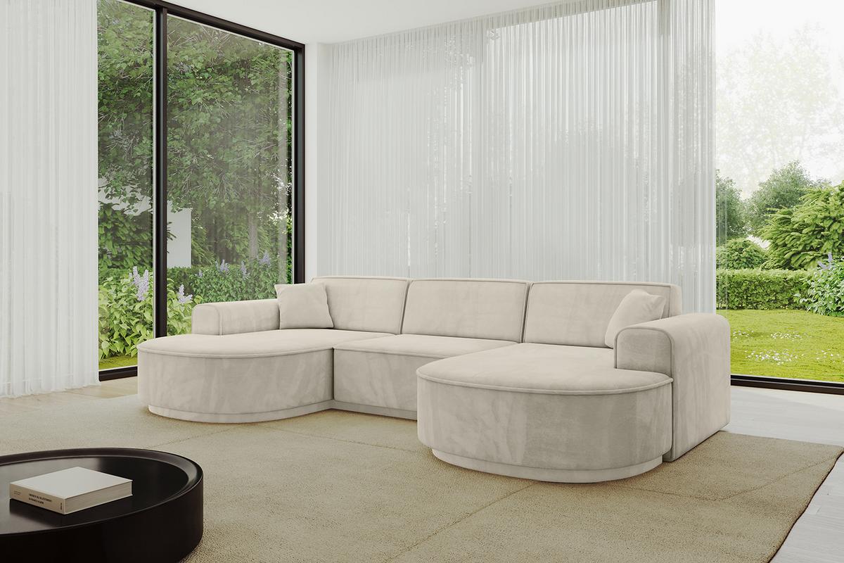 WOHNLANDSCHAFT MARI-U1-v3 - 303x171x83 cm Ecru Velours - Ecru/Schwarz, Holzwerkstoff/Kunststoff (303/83/171cm) - ALTDECOR