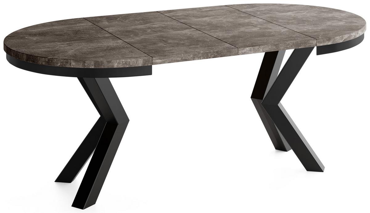ESSTISCH Clara runder ausziehbarer, Beton Dunkelgrau 100-180/100/76 cm - Dunkelgrau/Schwarz, Holzwerkstoff/Metall (100/180/76cm) - WFL GROUP