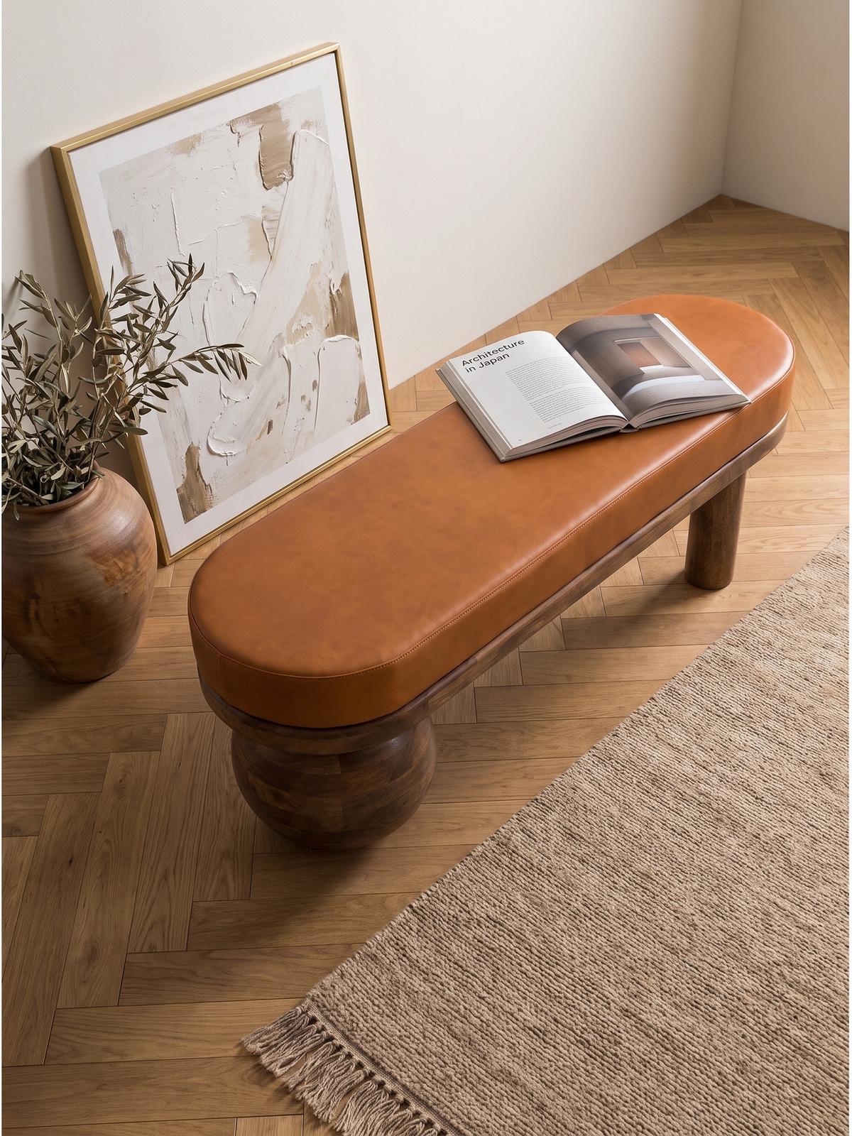 SITZBANK MAKARSKA, Ziegenleder, Braun, 140 x 40 x 47 cm - Braun/Honig, Mangoholz/Holz (140/47/40cm) - KADIMA DESIGN