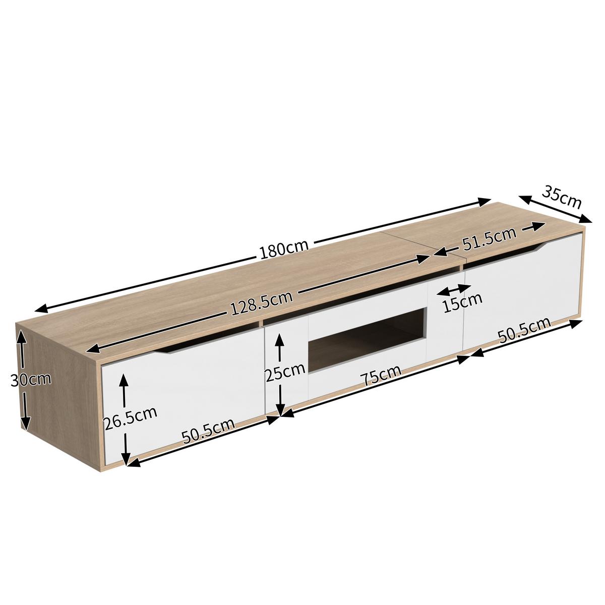 TV-LOWBOARD 180 cm in Weiß Hochglanz & Holz-Optik - Weiß, Holzwerkstoff (180/30/35cm) - Urban Meuble