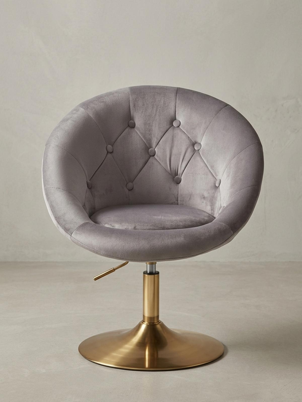 LOUNGESESSEL Chesterfield-Stil mit Samtbezug und 360° Drehfunktion, Grau 67x62x100 cm - Goldfarben/Grau, Textil/Metall (67/100/62cm) - KADIMA DESIGN