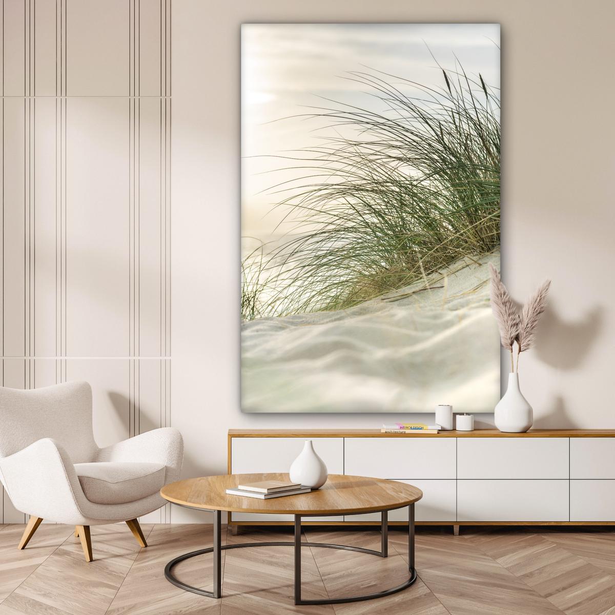 LEINWANDBILD Dünen mit Strandhafer in der Sonne des Nationalparks Schleswig-Holsteinisches Wattenmeer Deko Groß 90x140 cm - Creme, Textil (90/140cm) - MuchoWow