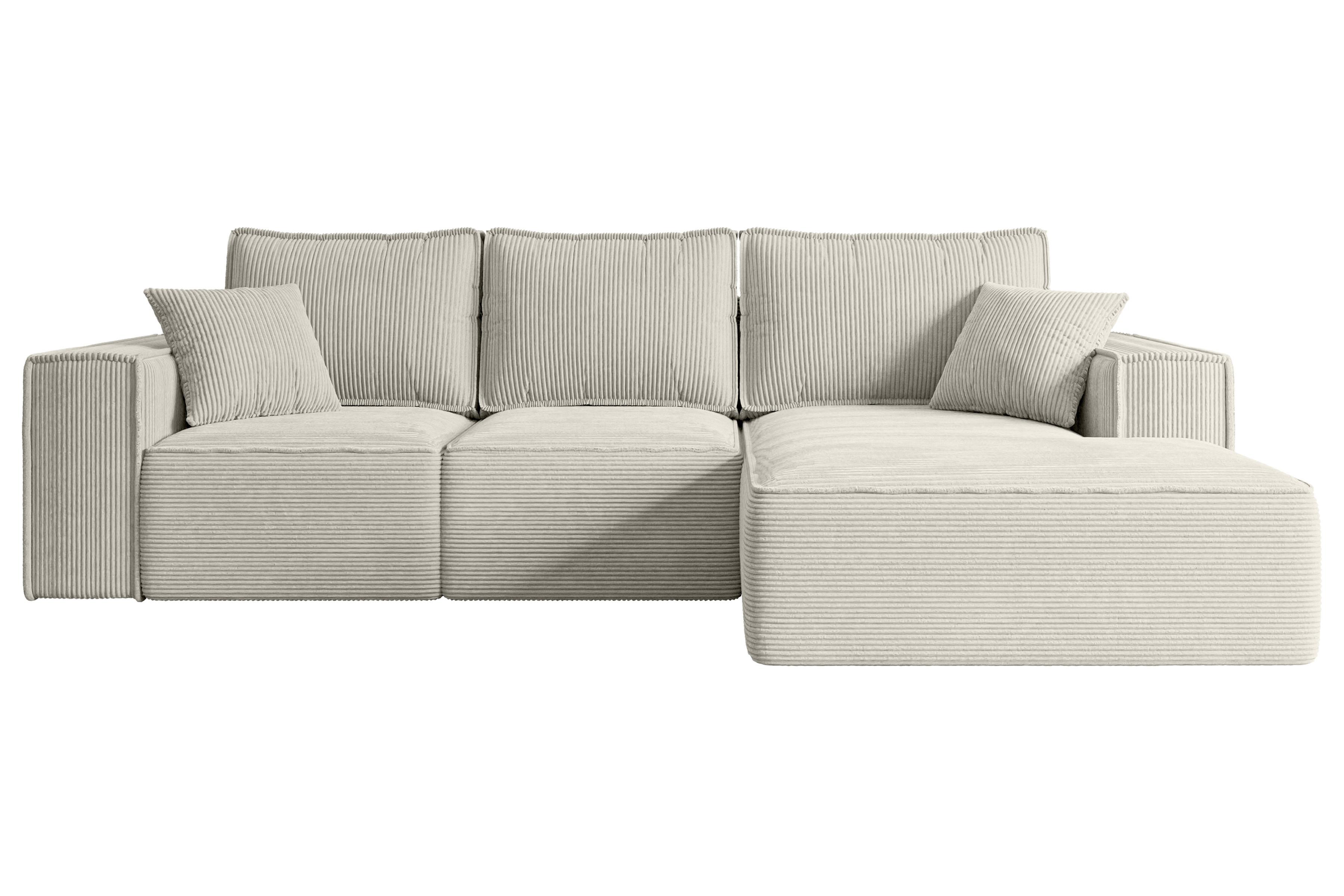ECKSOFA mit Schlaffunktion und Bettkasten SERRA-L-S - 266x161x87 cm Creme Cord - Hellgrau/Creme, Holzwerkstoff/Kunststoff (266/161cm) - ALTDECOR
