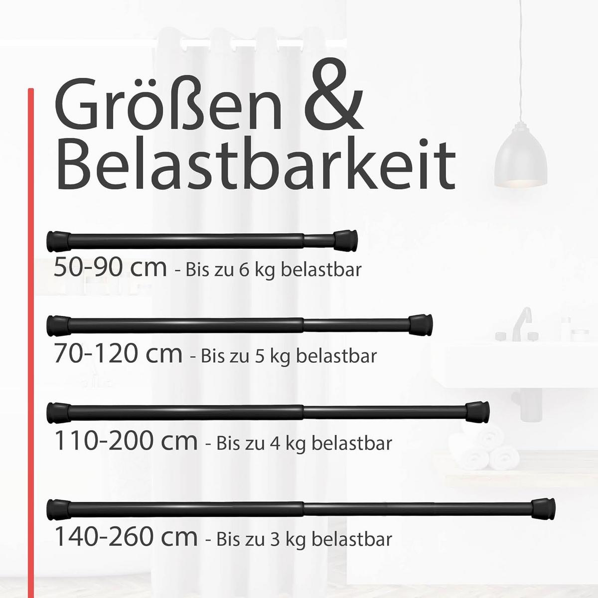 DUSCHSTANGE Neptun 115-200cm Schwarz - Schwarz, Metall (115cm) - BoMoe