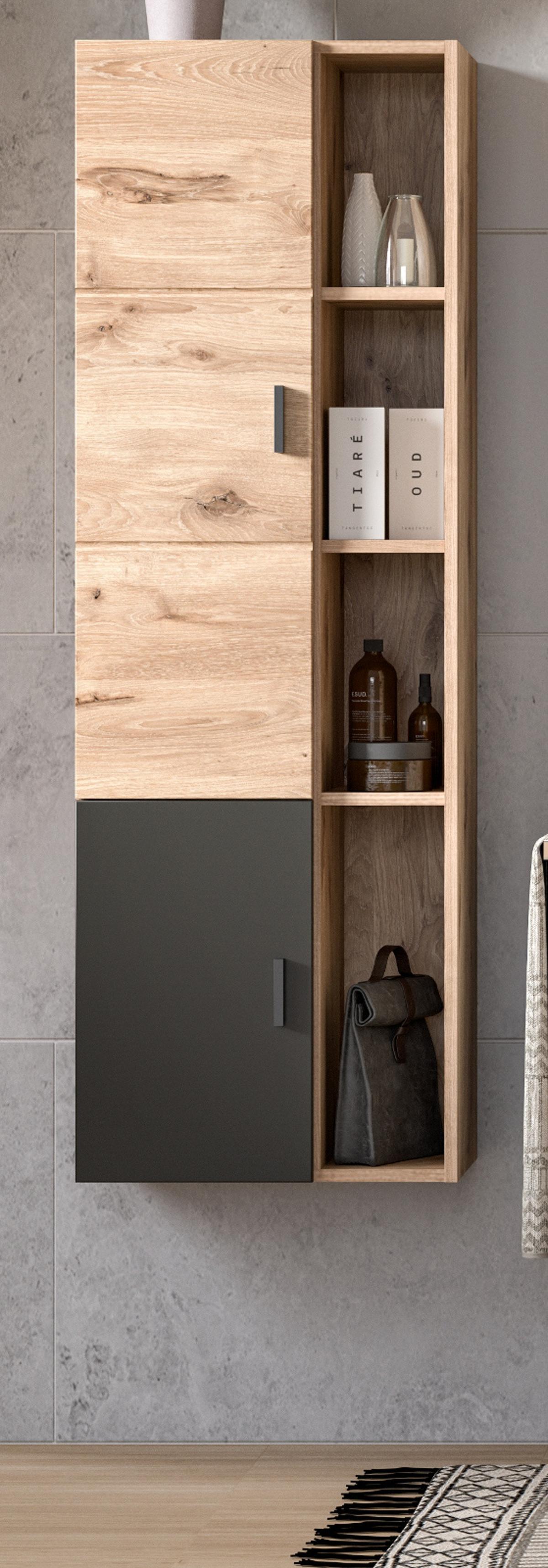 MIDISCHRANK Eiche, grau matt 48 x 144 cm, Bad Hängeschrank mit Soft-Close - Eichefarben/Grau, Holzwerkstoff/Kunststoff (48/144/35cm) - Inn.Furn