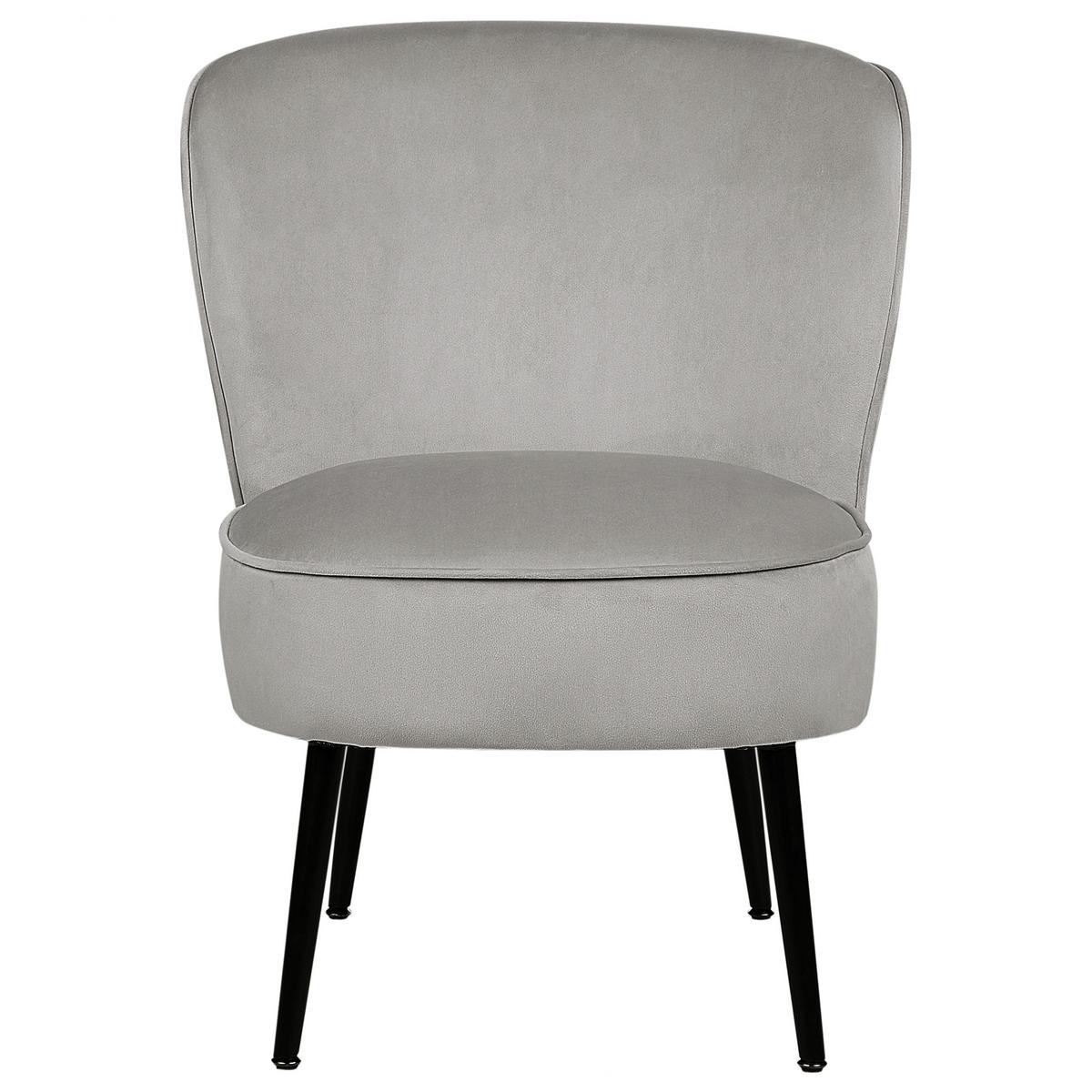 SESSEL Samtstoff hellgrau/schwarz Voss - Schwarz/Grau, Textil (60/76/52cm) - Beliani