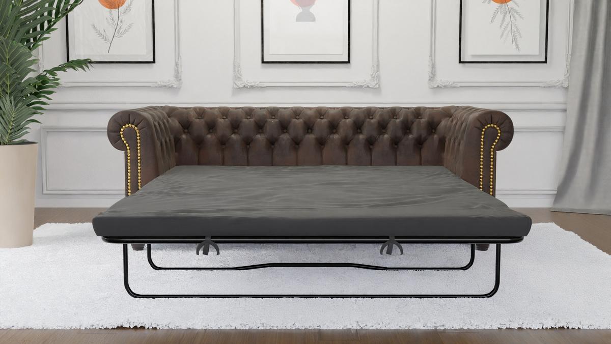 CHESTERFIELD-SOFA 3-sitzer mit Schlaffunktion Flux Dunkelbraun Microfaser Vintageoptik - Dunkelbraun/Braun, Holz/Textil (203/72/86cm) - S-Style Möbel