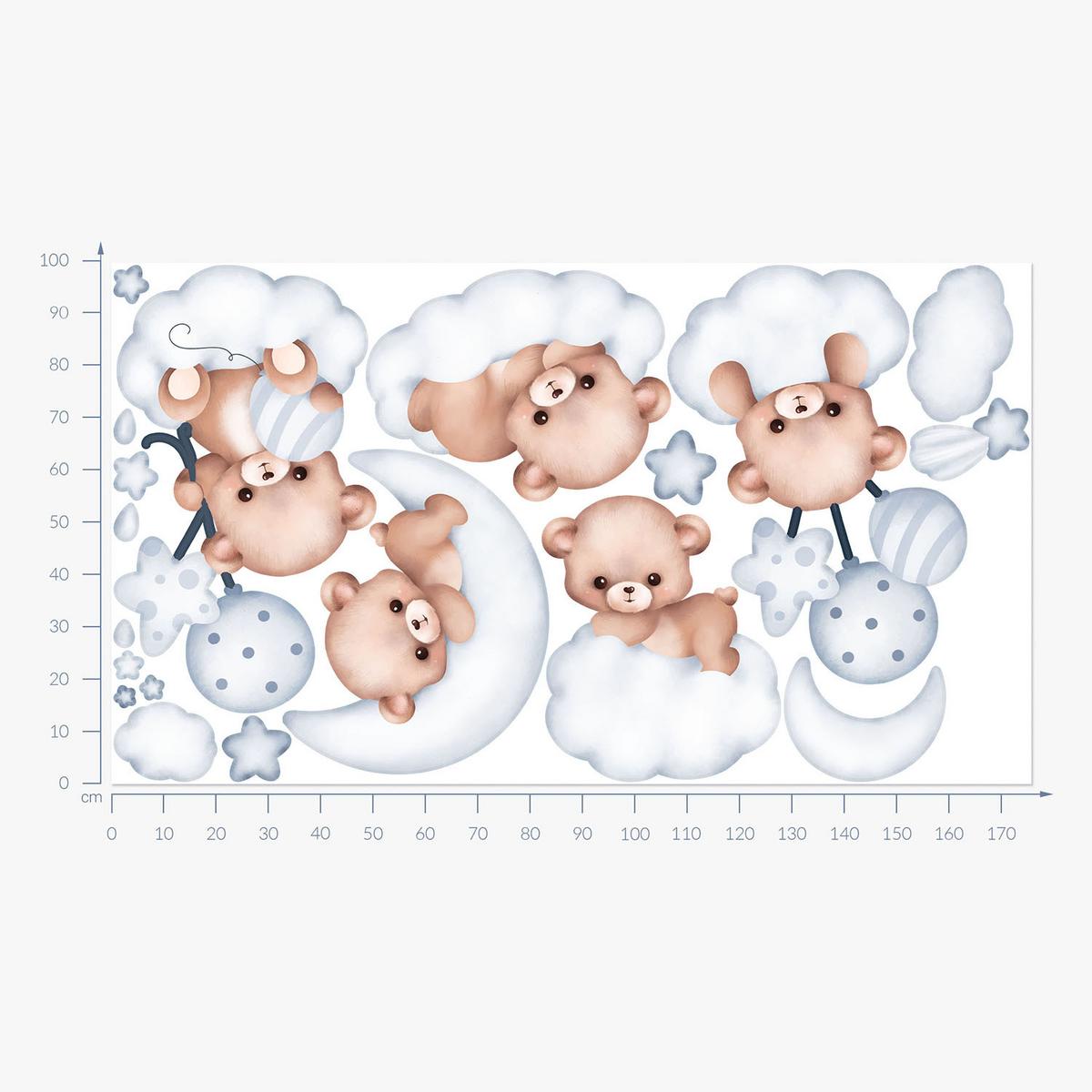WANDAUFKLEBER 100x176cm - Teddybären am Himmel - Multicolor, Kunststoff (100/176/0.1cm) - Wallfluent