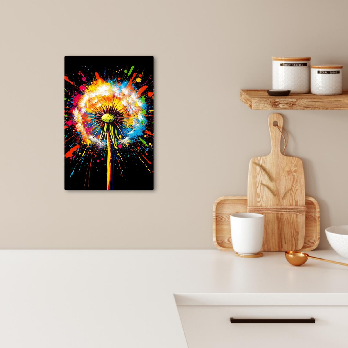 LEINWANDBILD Löwenzahn - Graffiti - Farbenfroh - Blumen - Natur Deko Wohnzimmer 20x30 cm - Multicolor, Textil (20/30cm) - MuchoWow