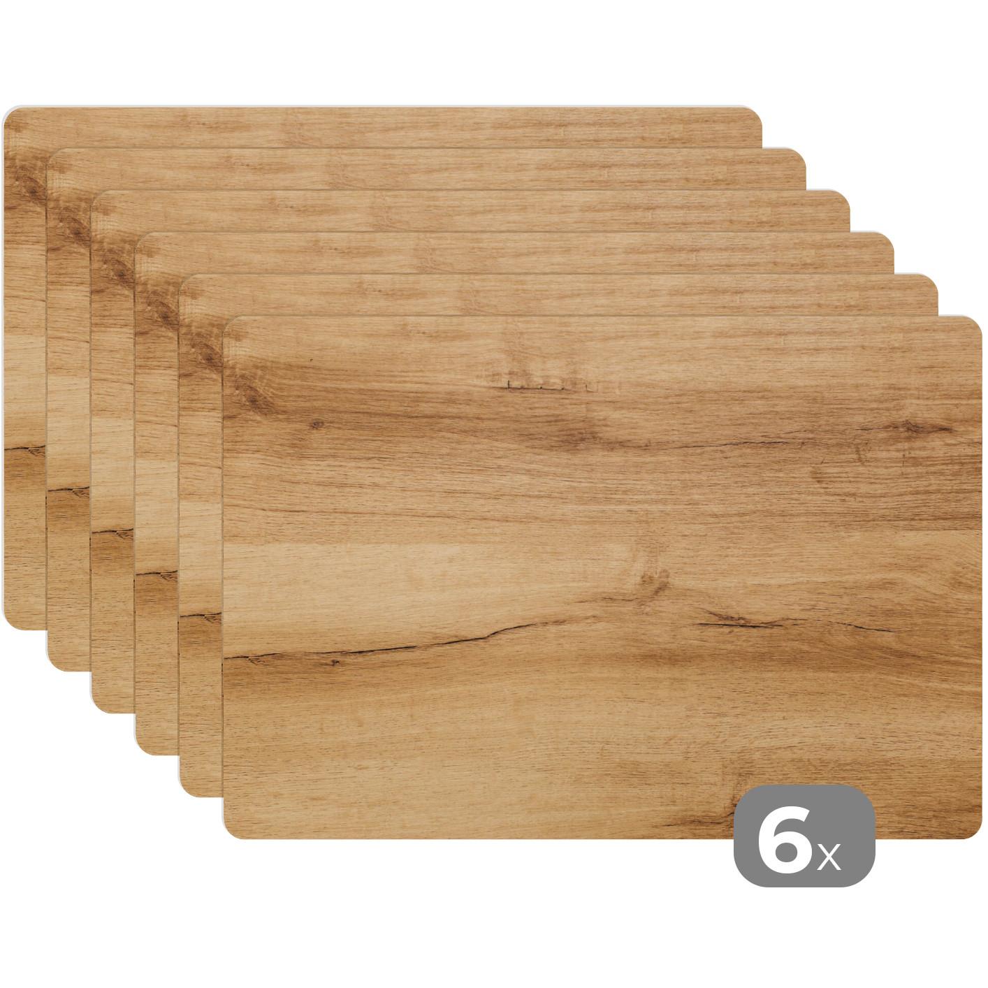 PLATZSETS 6er-Set Holzoptik - Braun - Holz Tischuntersetzer 45x30 cm - Eichefarben, Kunststoff (0.3/45/30cm) - MuchoWow