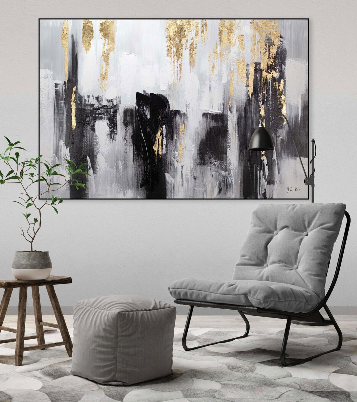 ÖLGEMÄLDE 120/80 cm - Schwarz, Holz/Textil (120/80cm) - KUNSTLOFT