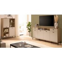 WOHNWAND Kaschmir, Eiche 320 cm Set 2-teilig, Wohnkombination mit Soft-Close - Kaschmir/Eichefarben, Glas/Holzwerkstoff (320/160/40cm) - Furn.Design
