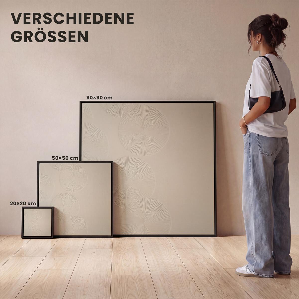 LEINWAND Bilder mit Rahmen - Japandi - Beige - Modern - 20x20 - Ecru, Textil (20/20cm) - MuchoWow