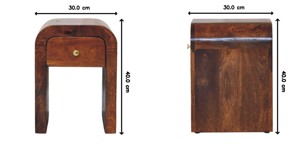 DARCY Nachttisch mit abgerundeten Kanten, 1 Schublade, Braun - Messingfarben/Braun, Mangoholz/Holz (30/40/30cm) - Artisan Furniture