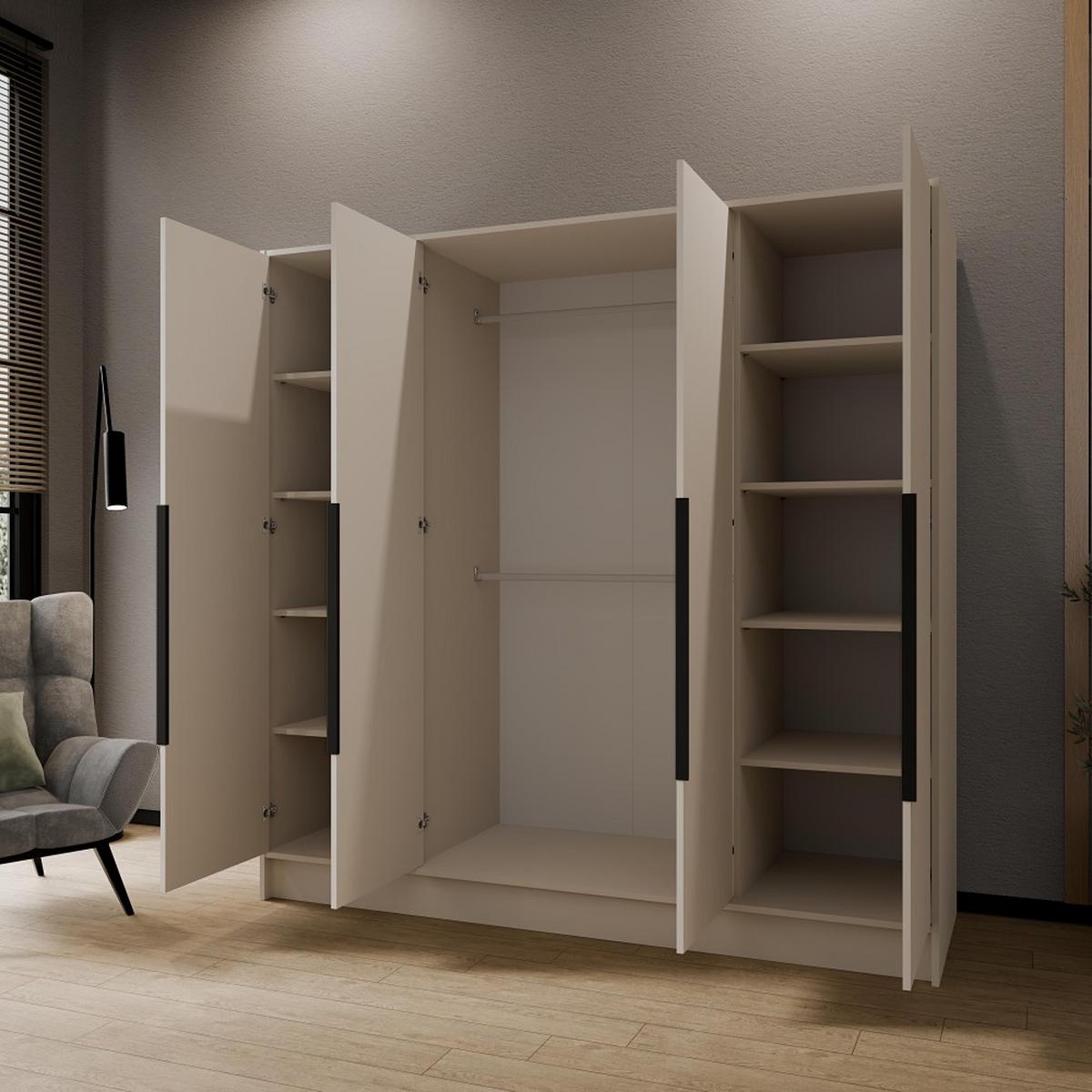 DREHTÜRENSCHRANK Pavia ohne Spiegel, Kaschmir mit mit schwarzen Griffen, 200 cm - Kaschmir, Holzwerkstoff (200/200/51cm) - Beautysofa