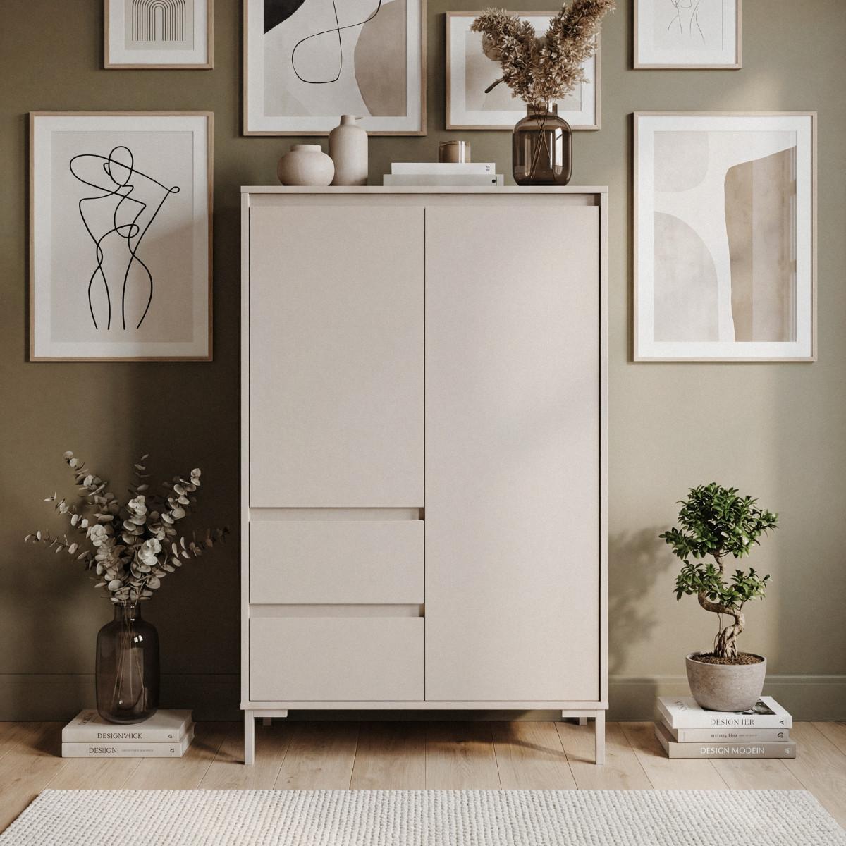 HIGHBOARD 2 Türen und 2 Schubladen, Farbe Kaschmir 40/139/81 cm - Beige, Holzwerkstoff (40/139/81cm) - Calicosy