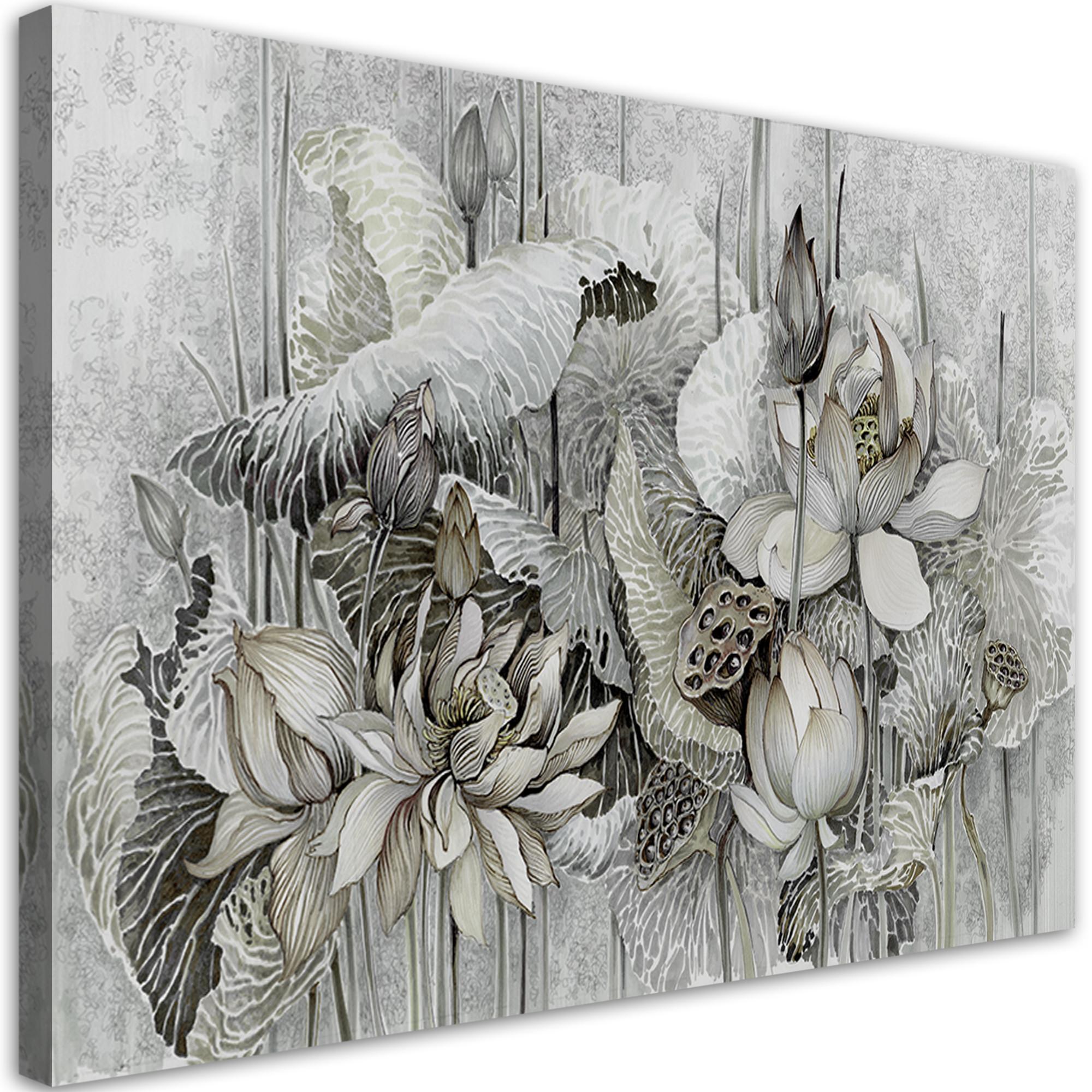 WANDBILD saint lotos blumen - Silberfarben, Textil (60/40cm) - Feeby