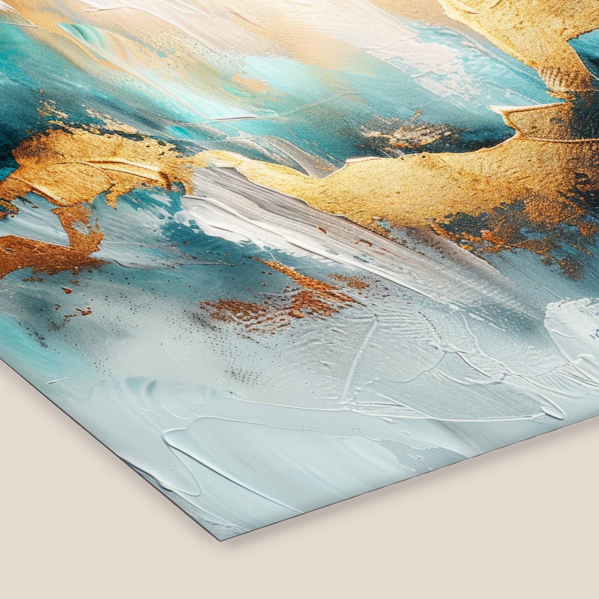 POSTER MIT RAHMENGERAHMTES BILD Abstrakt - Kunst - Gold - Blau 40x30 cm - Petrol, Papier (40/30cm) - MuchoWow