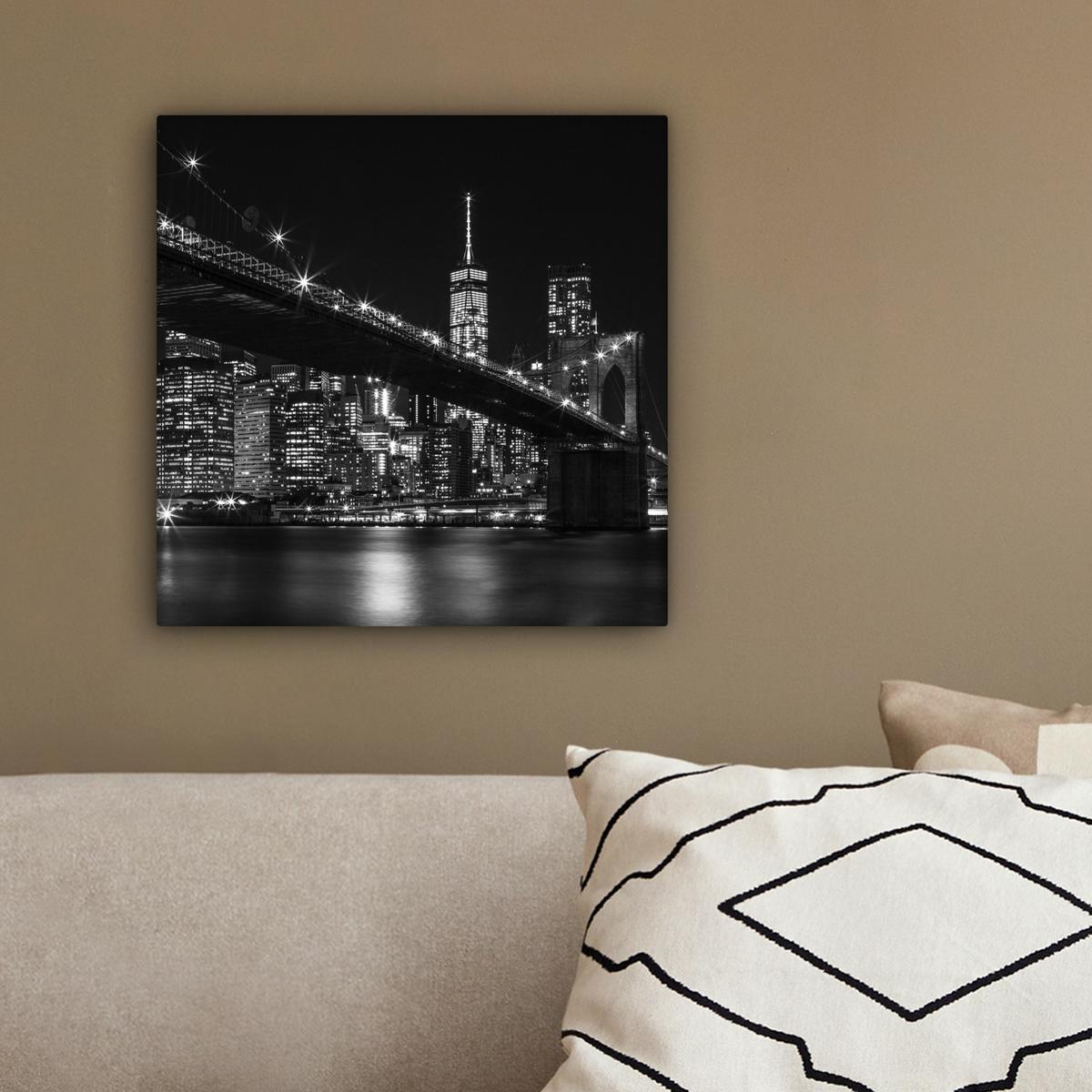 LEINWANDBILD New York - Brooklyn - Brücke Deko Wohnzimmer 20x20 cm - Schwarz, Textil (20/20cm) - MuchoWow