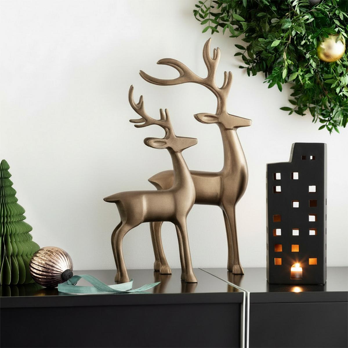 DEKOFIGUREN HIRSCHPAAR Christmas Chic gold 36 cm / 44 cm 2er Set - Goldfarben, Metall (2/2/2cm) - Villeroy & Boch