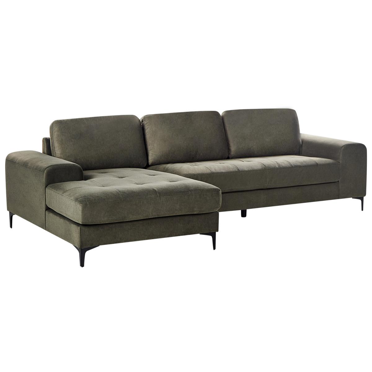 ECKSOFA 4-Sitzer Samtstoff Dunkelgrün rechtsseitig Kiruna - Schwarz/Grün, Textil (290/148cm) - Beliani