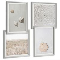 BILDER SET 4er Set - 50x50 cm & 40x60 cm Silberner Rahmen - Leichte Boho-Sandtexturen - Silberfarben, Kunststoff (50/50cm) - TULUP
