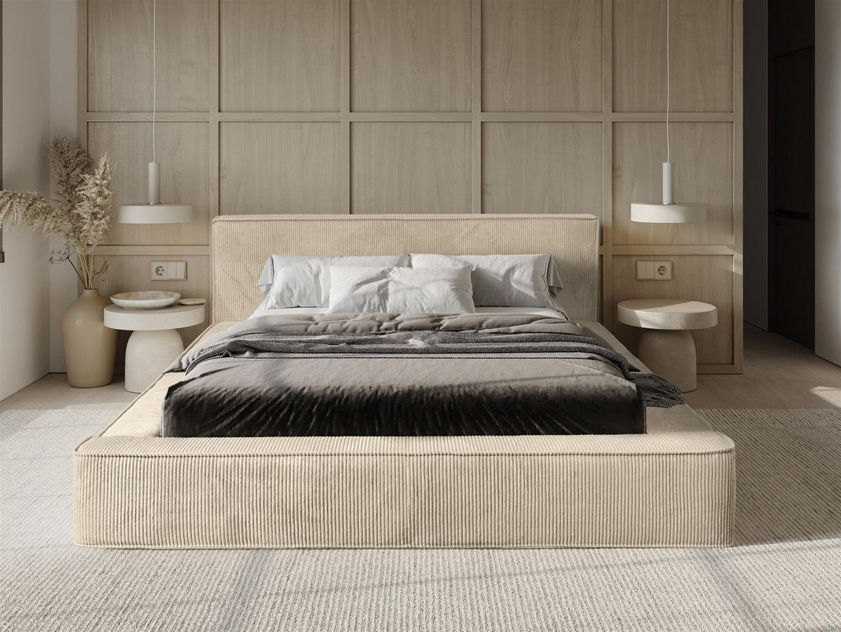 POLSTERBETT Modesto Stoff Lincoln - Beige, Holzwerkstoff/Textil (160/200cm) - Fun Möbel