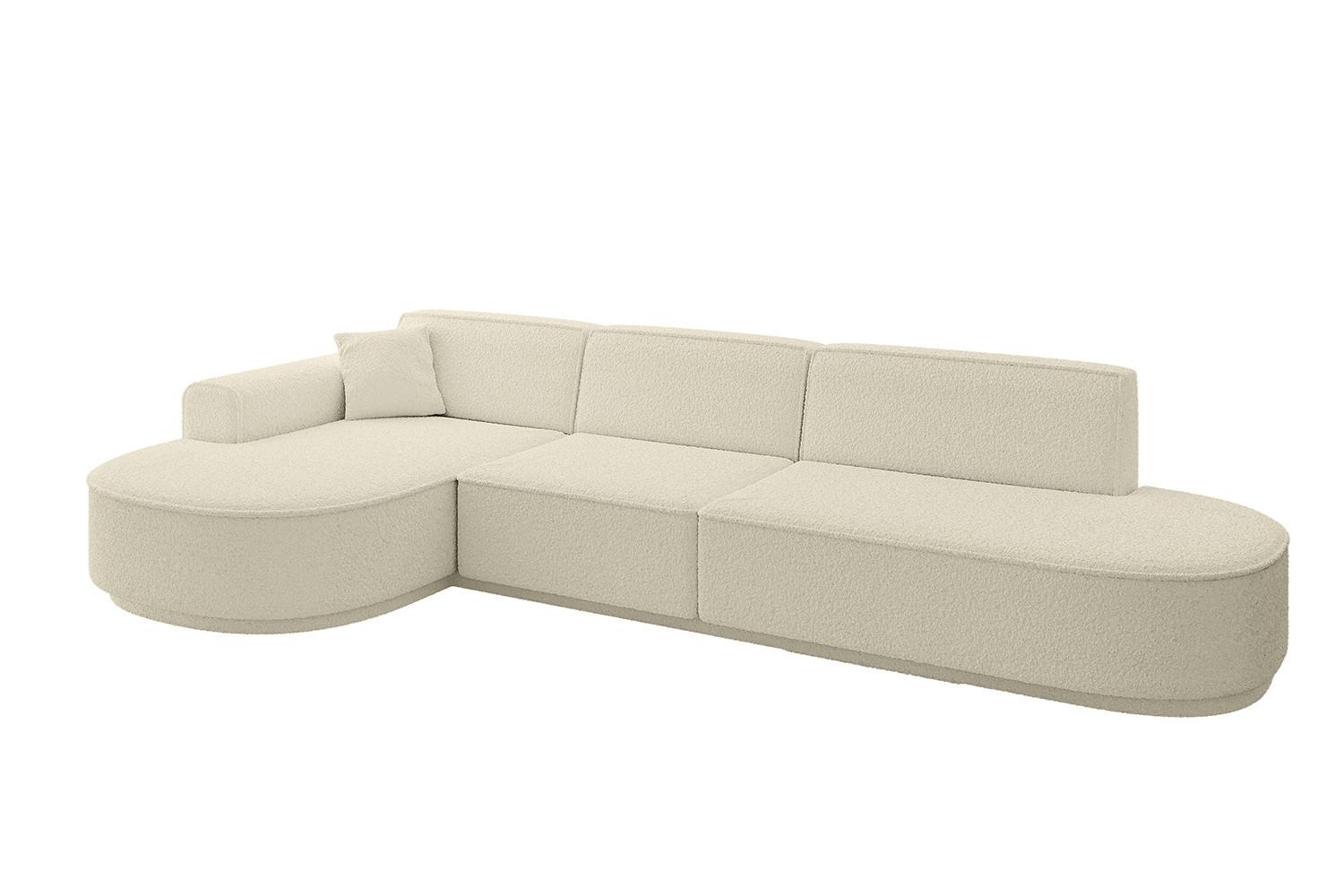 ECKSOFA Ottomane Links MARI-L2-v3 - 328x171x83 cm Beige Bouclé - Beige/Schwarz, Holzwerkstoff/Kunststoff (328/171cm) - ALTDECOR