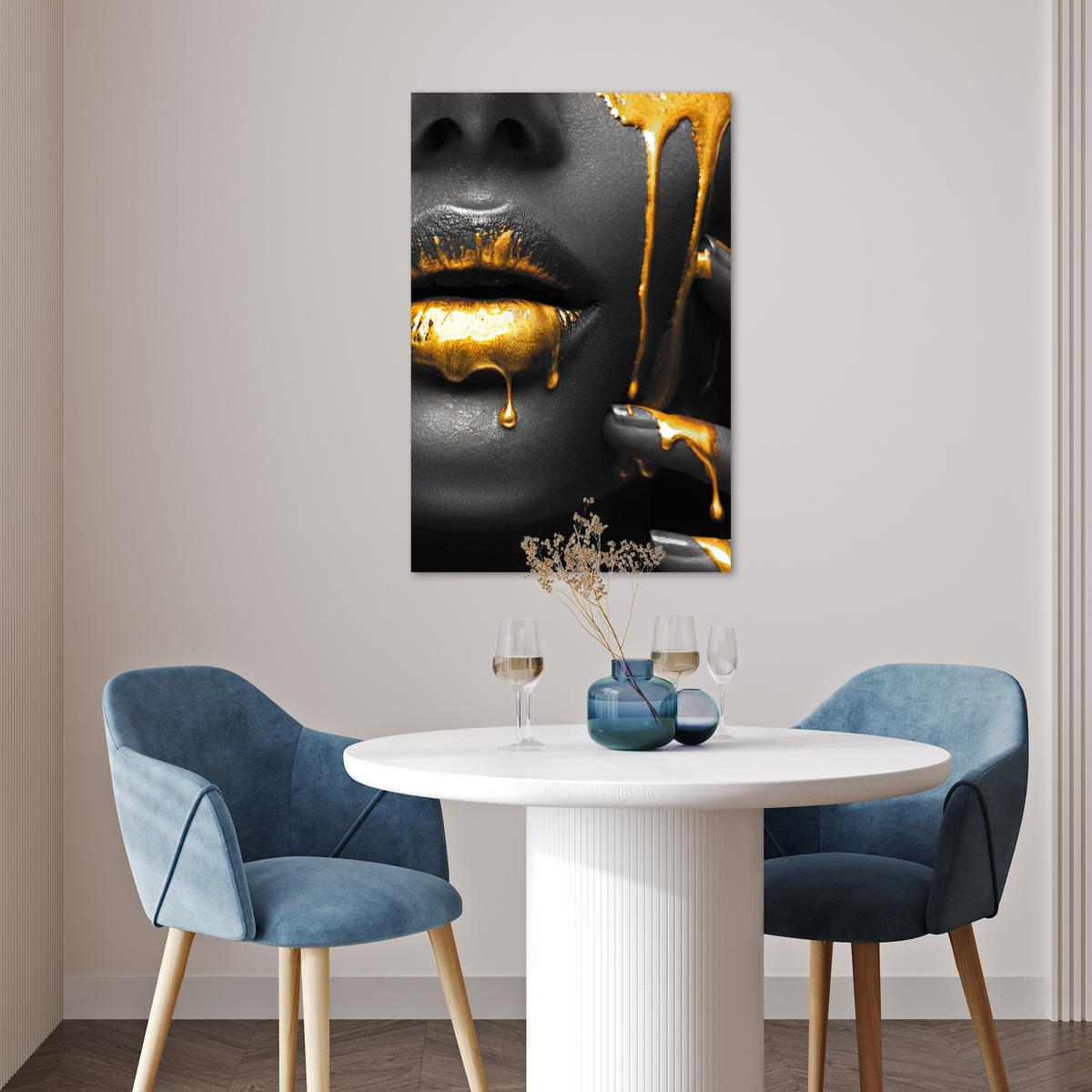 POSTER Frau - Schwarz - Gold - Gesicht - Lippen Wanddeko 40x60 cm - Goldfarben, Papier (40/60/0.1cm) - MuchoWow