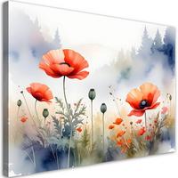 LEINWANDBILDER, Feld Mohnblumen Waldlandschaft Pastell - Multicolor, Textil (90/60cm) - Feeby