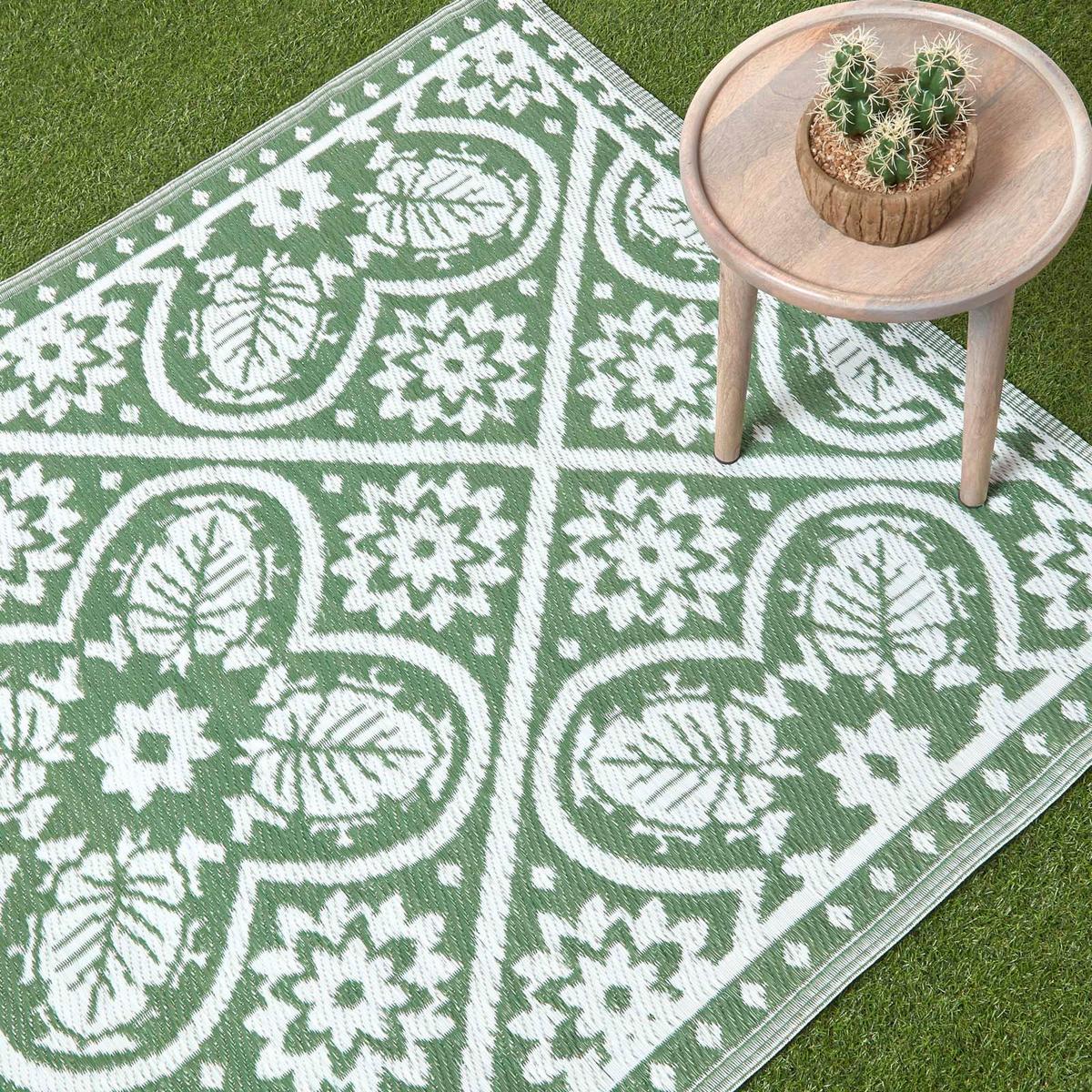 OUTDOORTEPPICH floral gemustert 122/182 cm - Weiß/Grün, Kunststoff (122/182cm) - Homescapes