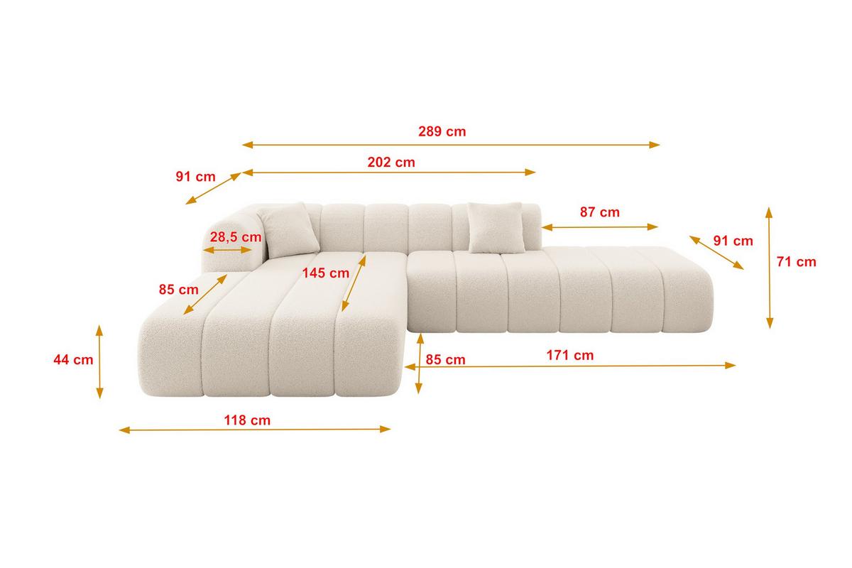 ECKSOFA Ottomane Links BILA-L 289x176x71 Dunkelbeige Bouclé - Schwarz/Cappuccino, Holzwerkstoff/Kunststoff (176/289cm) - ALTDECOR