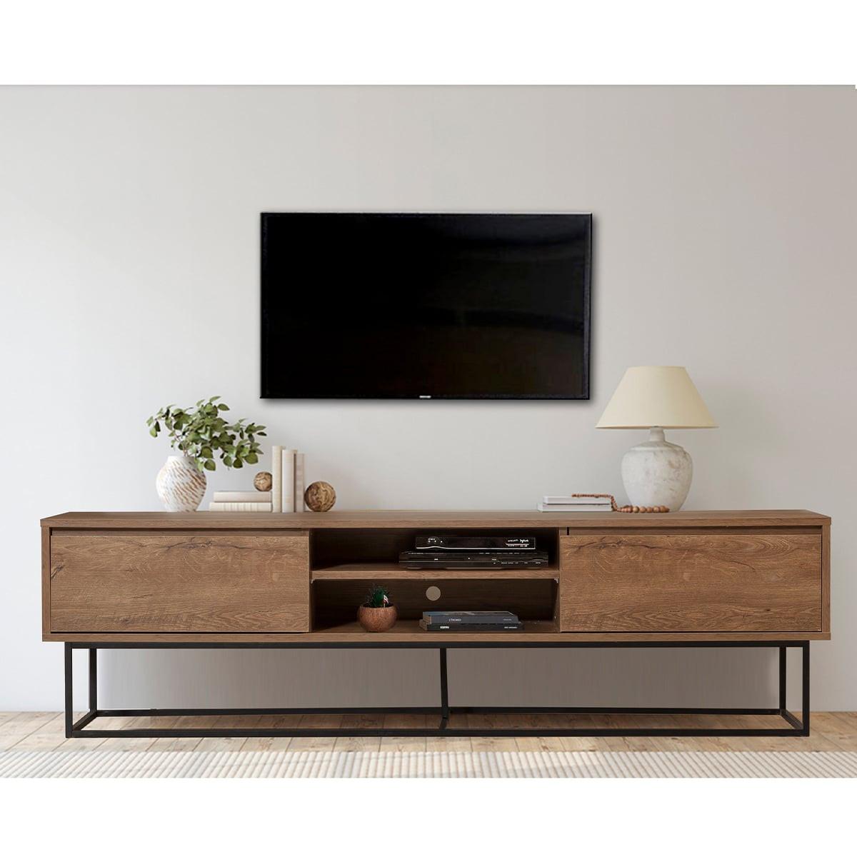 TV-MÖBEL 2 Nischen 2 Schubladen Nussbaum Dekor L180 cm - Rodez - Nussbaumfarben, Holzwerkstoff (40/50/12cm) - Calicosy