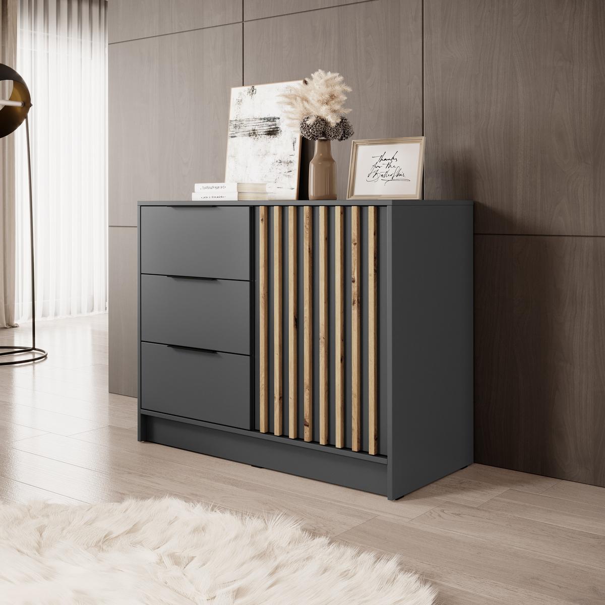 SIDEBOARD NELIANA 105/86/45cm mit 3 Schubladen 1 Türen Graphitfarben - Graphitfarben, Holzwerkstoff (105/86/45cm) - MASSENO