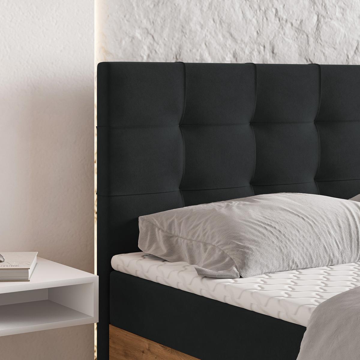 BOXBETT MOLVEN 180x200 cm mit Matratze und Topper - Schwarz - Schwarz, Holz (180/200cm) - MASSENO