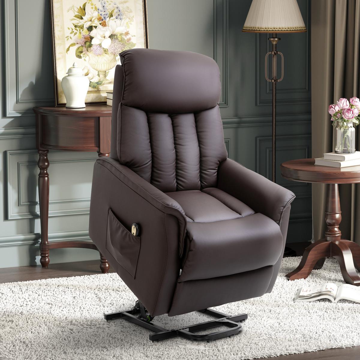 SESSEL mit Aufstehhilfe Kunstleder braun - Schwarz/Braun, Leder/Kunststoff (94/104/80cm) - HOMCOM