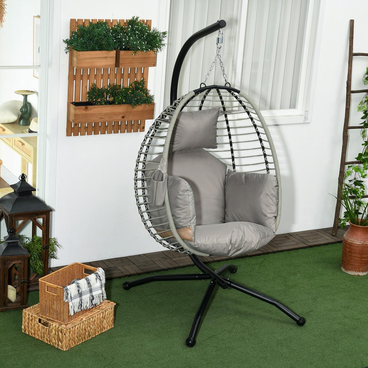 HÄNGESESSEL, Stahl, Polyester, Grau - Grau, Metall (100/188/110cm) - Outsunny