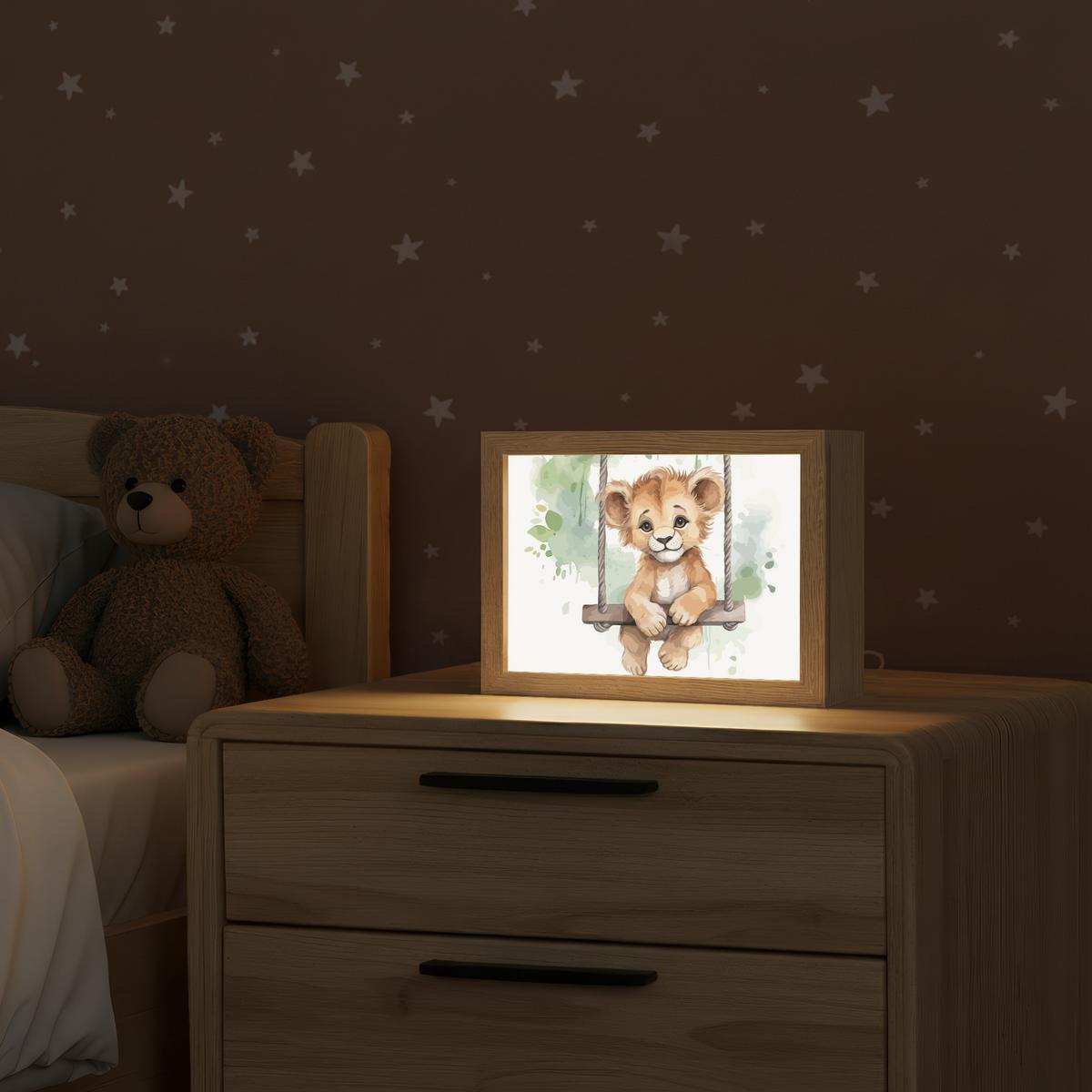 NACHTTISCHLAMPE Löwe - Tier - Kinder - Dschungel 20x15 cm - Weiß, Holzwerkstoff (8/20/15cm) - OnlyWow