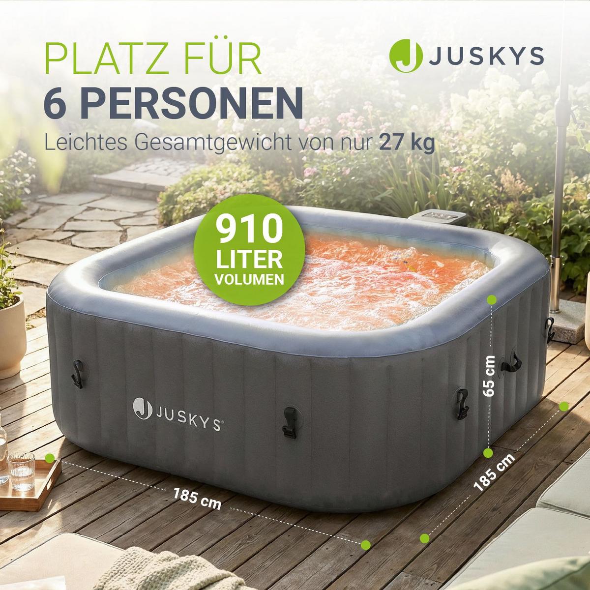 WHIRLPOOL SpaLuxe LED 185x185x65 cm grau/blau - Grau, Kunststoff (185/65/185cm) - Juskys