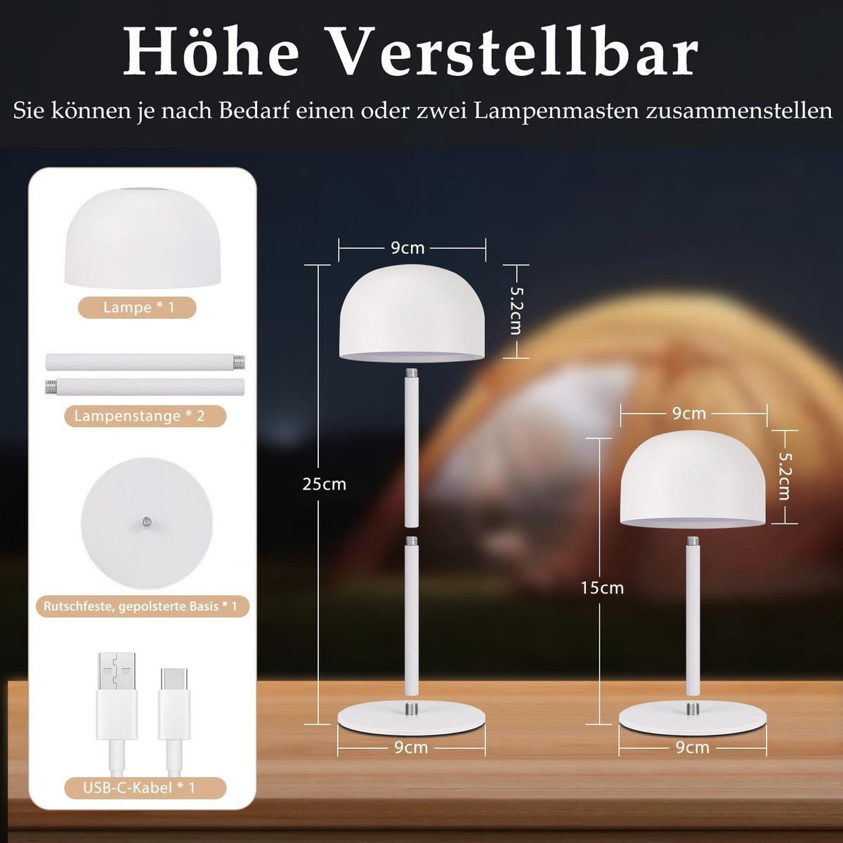 TISCHLAMPE Mirae 9/9/25 cm - Weiß, Kunststoff/Metall (9/9/25cm) - ZMH